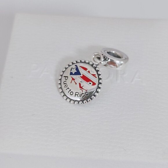 Pandora Engraved Frog Flag Puerto Rico Dangle Charm Travel Vacation Pendant S925 - Picture 7 of 8